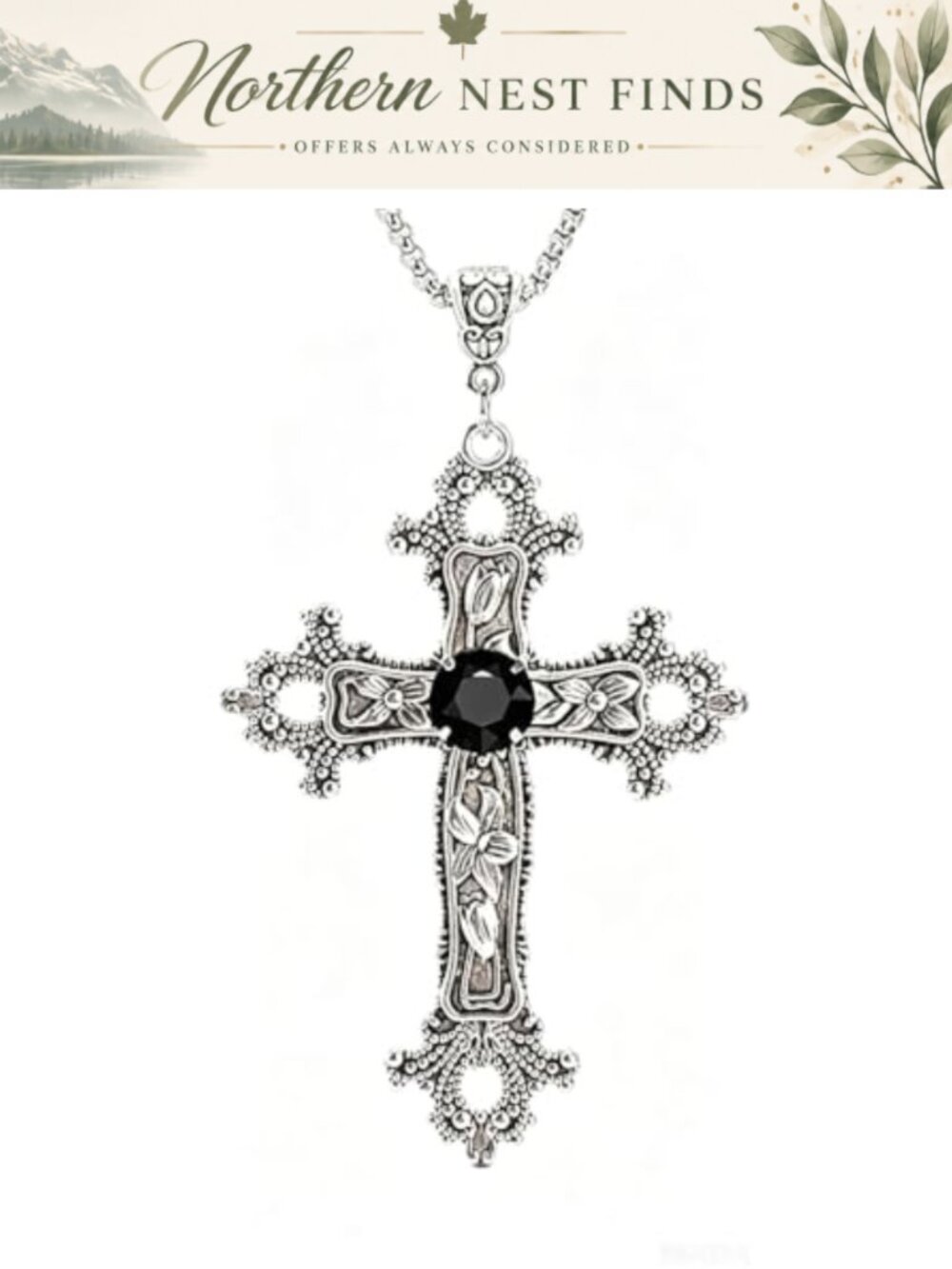 Gothic Oversized Cross Pendant Necklace Stainless Steel 25in Chain